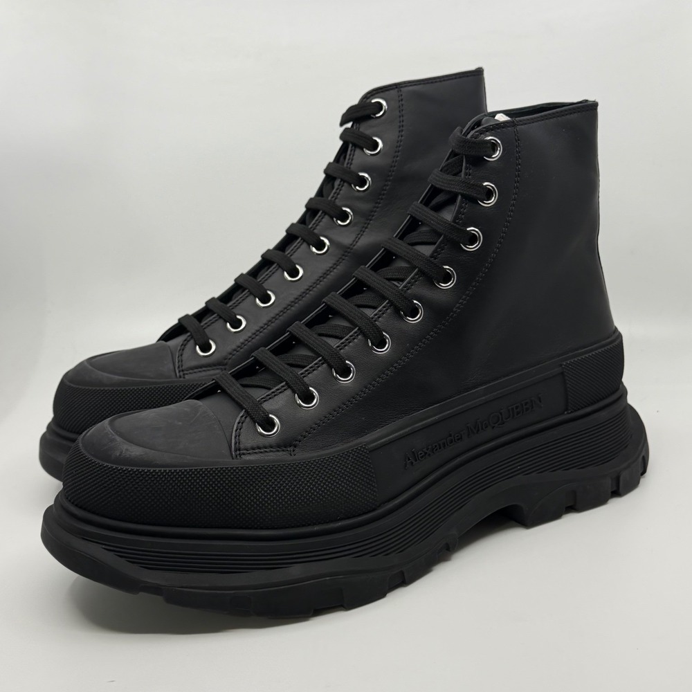 BNIB Alexander McQueen Tread Slick Leather Combat Boots Black EU 45 / US 12